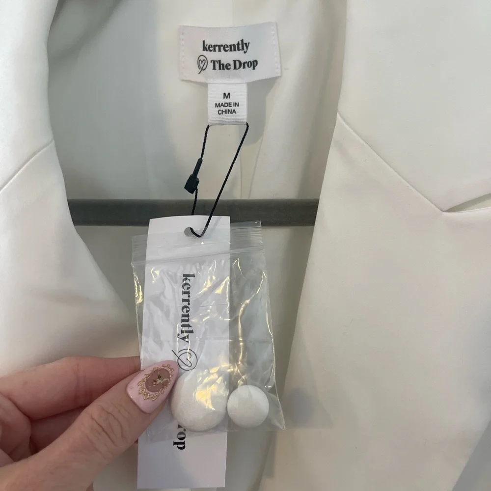 Kerrently x The Drop Limited Edition Satin White Double-Breasted Mini Dress - Picture 5 of 9